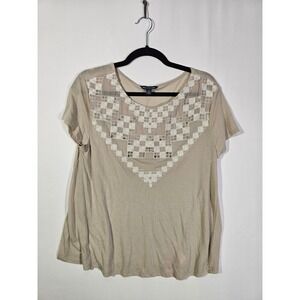 Boho Beaded American Eagle Outfitters Embroidered Top Womens Large Tan